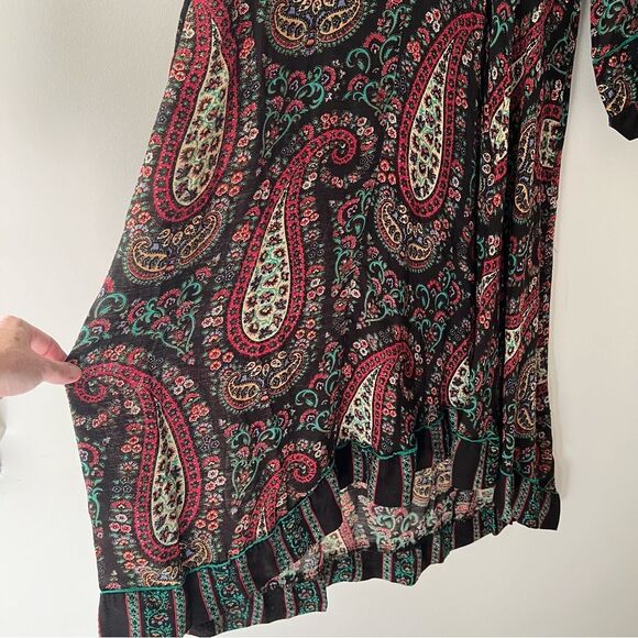 Ritu Kumar Dress Midi Paisley Kurta Viscose Black Green Maroon Size XS Boho - Picture 4 of 12